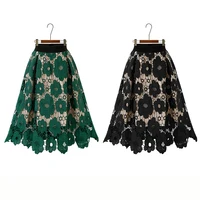 Summer Boho Lace Skirts Women Vintage Mesh Hollow Out Plus Size Skirt Elastic Waist Elegant  A-Line Midi Saias Black Red Green - Image 5
