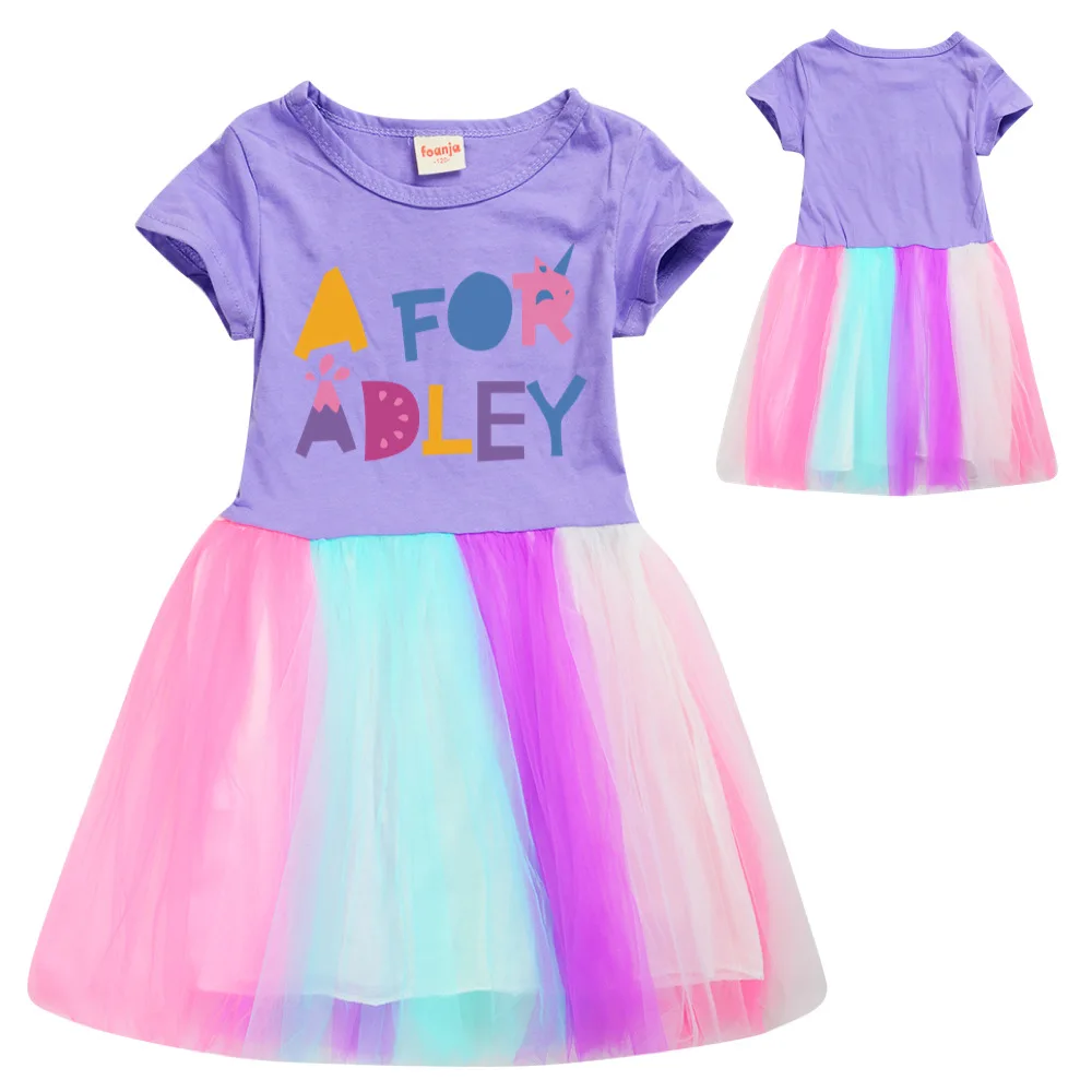 

Fashion Kids Clothes Summer Dress Girl Cotton Fashion A FOR ADLEY Print Dress Baby Girls Birthday party Teenage Princess Costume