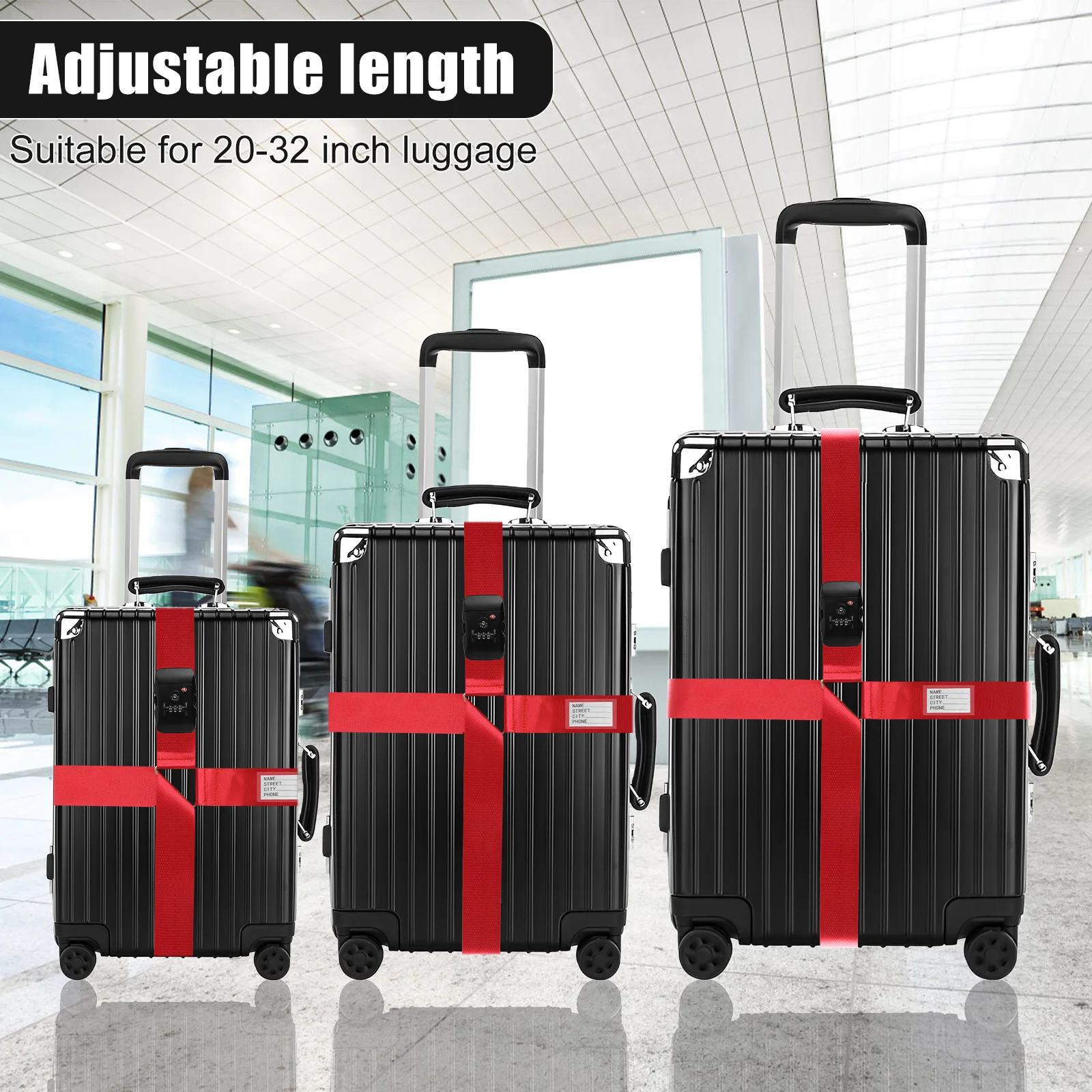 Anti-theft Luggage Belt Protect Suitcase Cross Strap TSA Custom Lock Adjustab Bundle Pack Baggage Belt for 20-32in Luggage Strap 4
