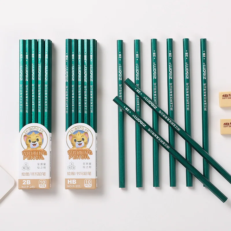 10Pcs/Box Hb 2B Pencils To Draw Professional Carpenter Pencil for Sketch Drawing Stationery Aesthetic School Supplies