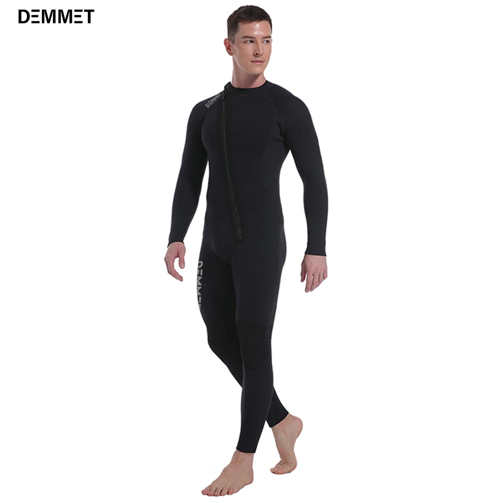 DEMMET Men neoprene 5mm CS wetsuit one-piece long sleeve thickened warm full-body wetsuit swim and hunt fish