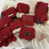 Children's Fashion New Year's Knitted Wool Red Scarf Warm Cold Extended Knitted Travel Scarf for 2-8 Year Kids