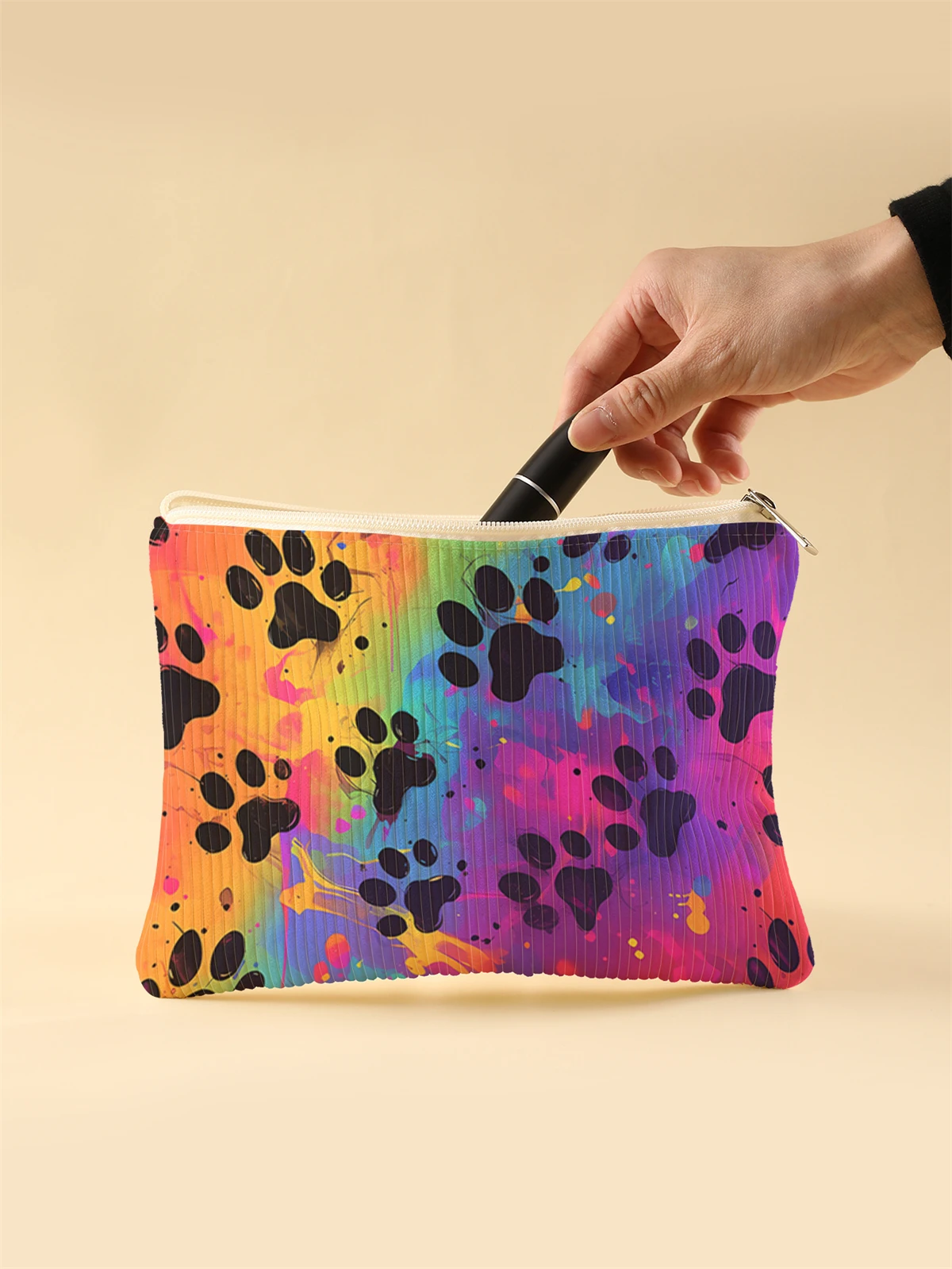 Corduroy Travel Cosmetic Bag Portable Makeup Storage Bag Purses Women Large Capacity Zipper Make Up Organizer Storage Clutch