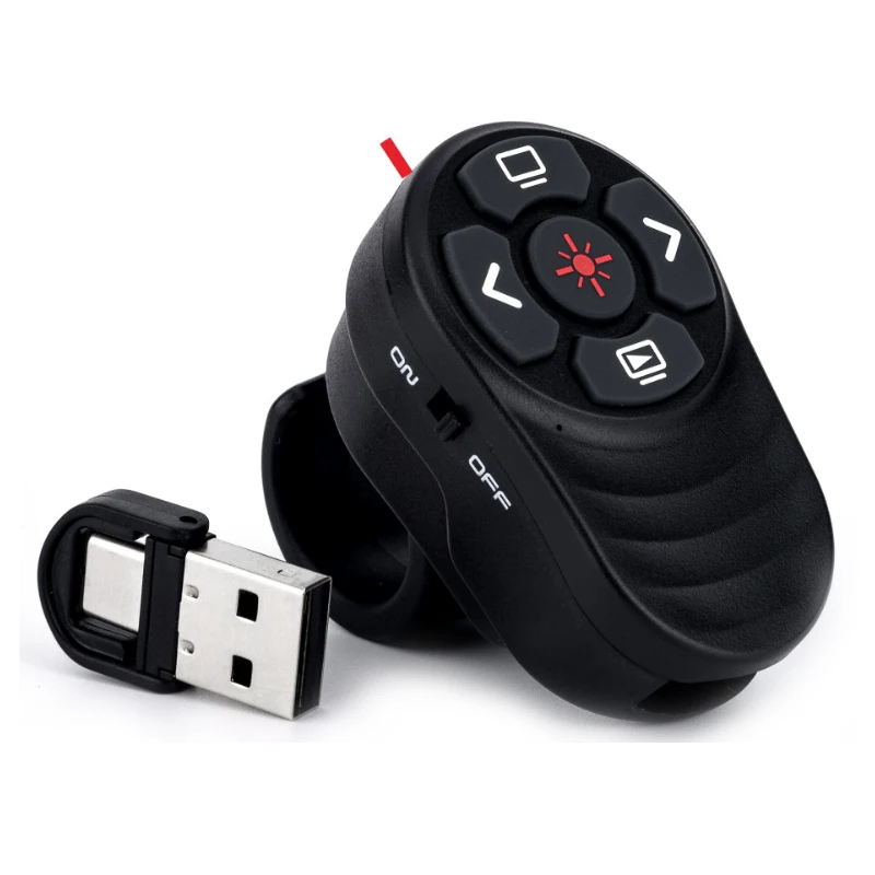 2.4G Finger ring Wireless Presenter Pointer USB and USB C Receiver recharging battery Meeting