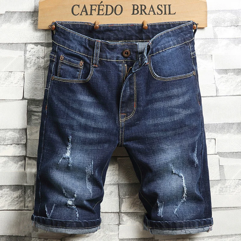 Summer New Men's Fashion Stretch Slim Short Jeans Men's Thin Denim Shorts Blue Black Brand Menswear