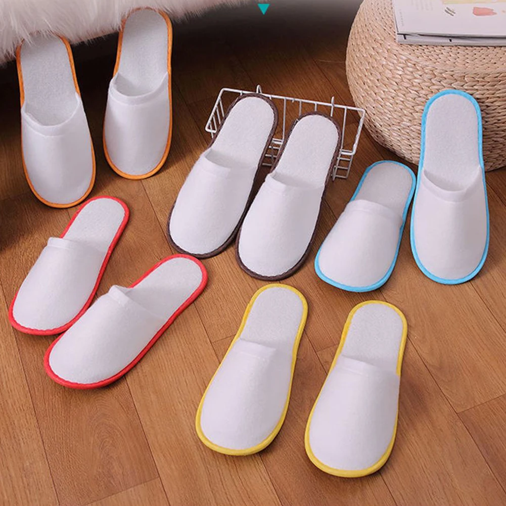 

10Pairs Disposable Slippers Colorful Wrapped Edge Pulling Plush Spa Hotel Guest Soft Slippers Closed Toe Travel Slipper 43 Yards