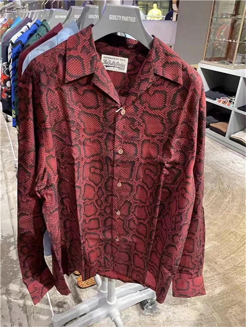 

2023 Autumn Winter WACKO MARIA SHIRT Snake Pattern Print Long Sleeve Men Women Top Quality Hawaiian Shirts