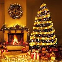 3.8CM Wide Christmas Ribbon Fairy Light Christmas Decoration DIY Bows String Light Tree Ornaments For Home Xmas Decor New Year 2