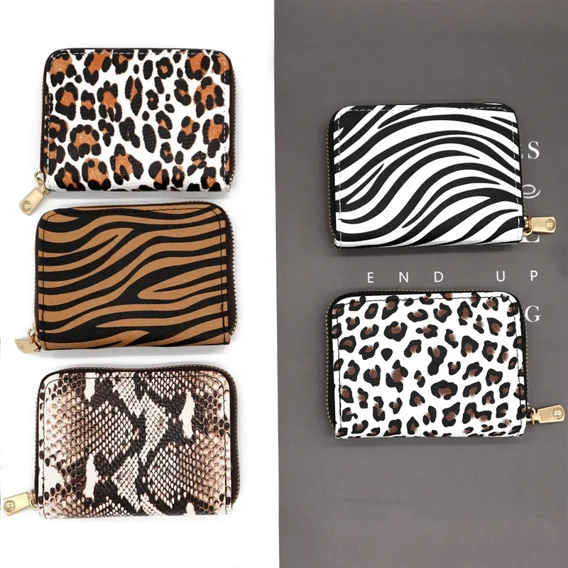 Pu Leather Mini ID Card Holder Bank Credit Card Box Leopard Print Multi Slot Case Wallet Women