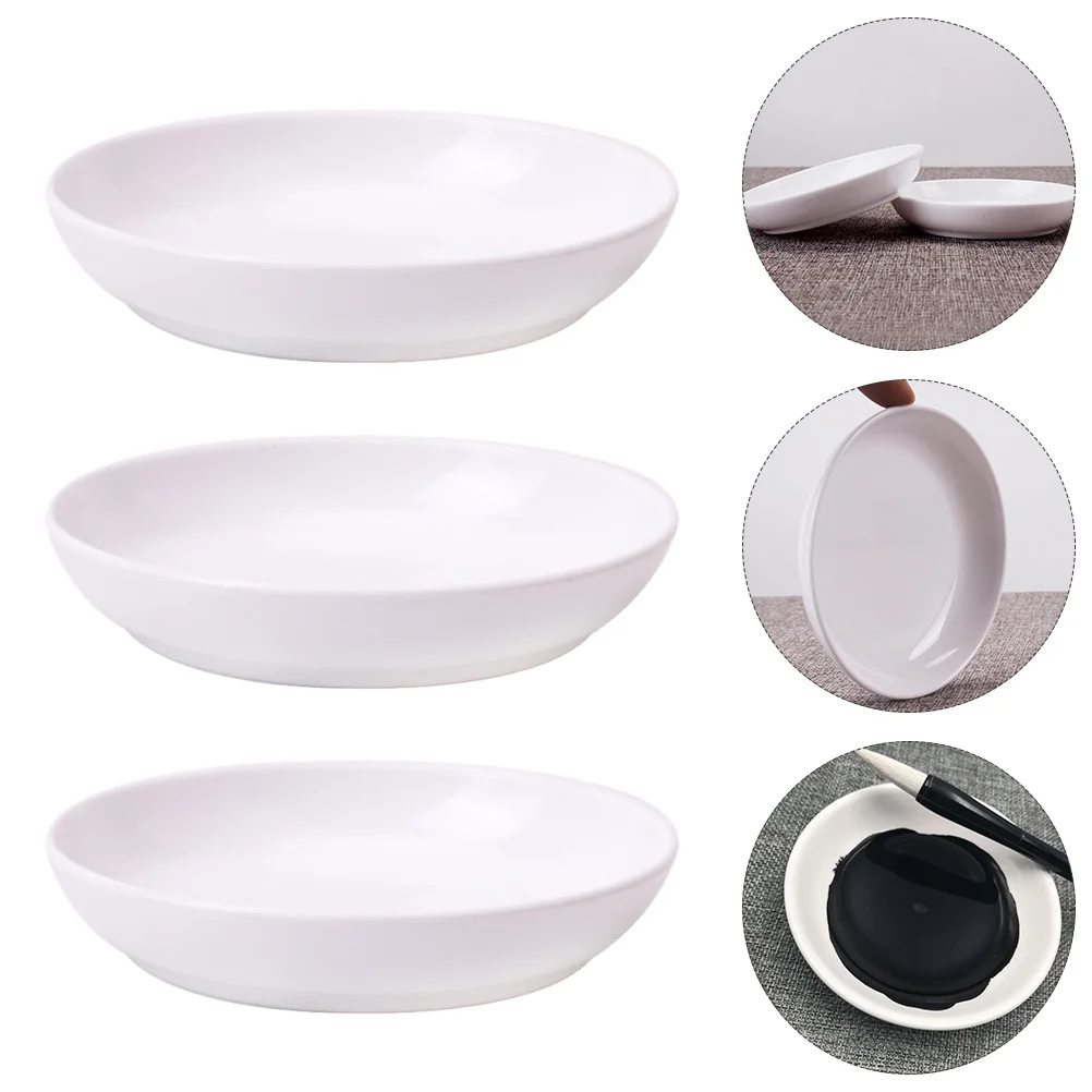 

Palette Kids Ink Plate Water Brush Holder Student Dish Cloud Design Round Tray White Plastic
