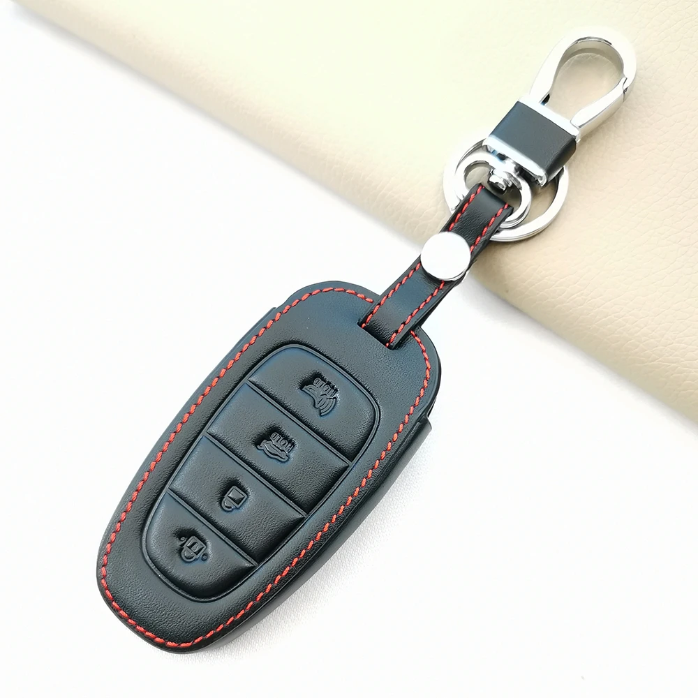Stylish Leather Car Smart Fob Key Case Holder Cover For Hyundai Tucson Solaris Sonata Hybrid
