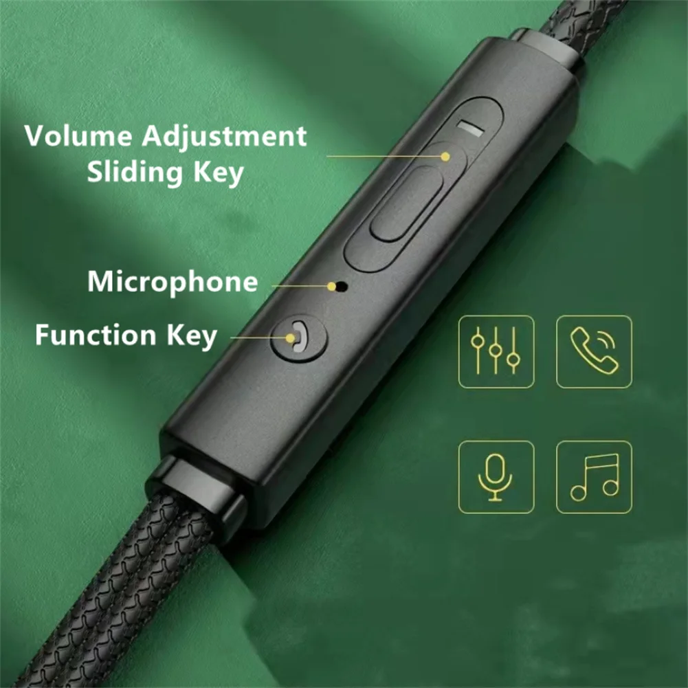 Wired Headphones With Microphone Wire-Controlled Metal In-Ear Music Sport Gaming Headset Volume Control