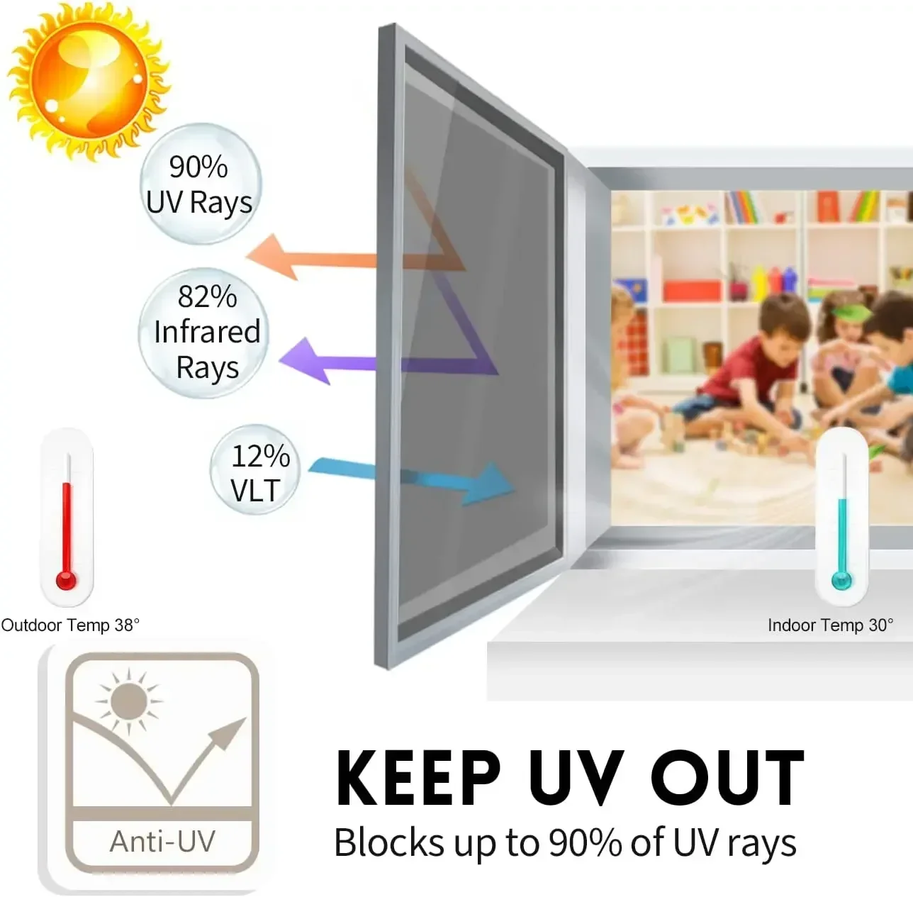 thumbnail image 2 of One Way Mirror Window Film - 17.3x6.5 Ft Privacy & Heat Control Static Cling Tint 2 of 13