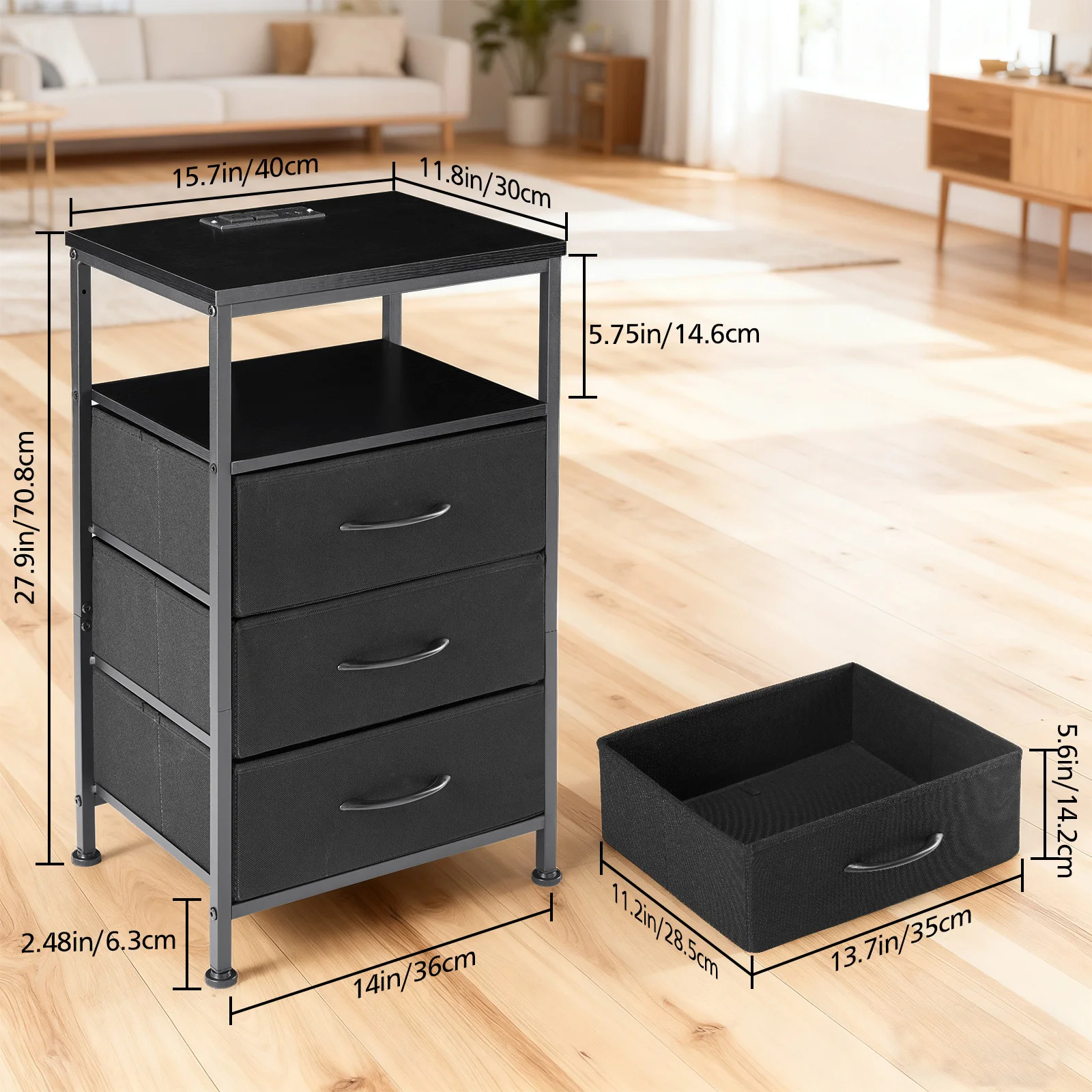 nightstand with charging station and drawers