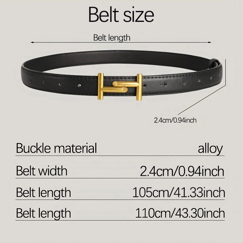 New Luxury Women's Belt Fashion Retro Golden Buckle Belt Leisure Designer Belt Soft PU Leather Thin Belt，Paired with Jeans、Skirt