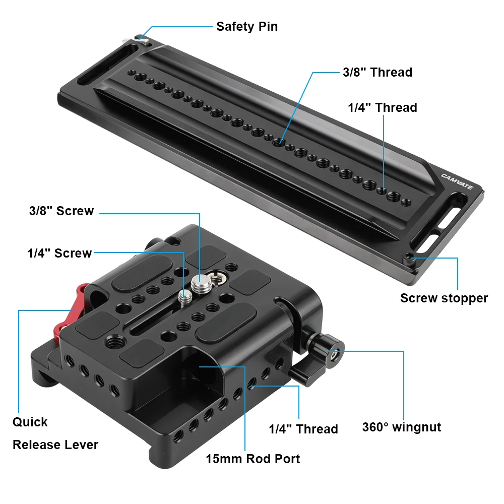 Standard ARRI 12inch Sliding Dovetail Plate and Quick Release Baseplate with Dou