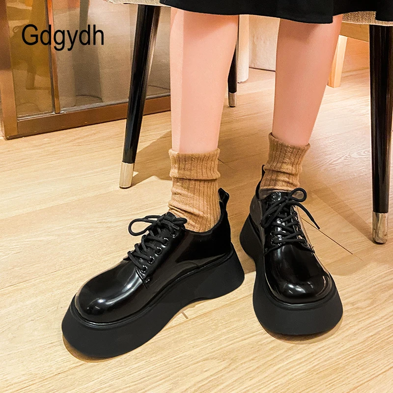 

Gdgydh Spring Wedge Platform Oxford Shoes Women Big Head Lace Up Japanese Style College Student Shoes for Teens Girl