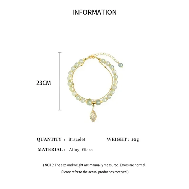 52150-f09cf5.jpg Chinese Style Green Jade Bracelet For Women Exquisite Gold Color Leaves Wrist Strap Bangle Double Chain Bracelet Girls Gifts