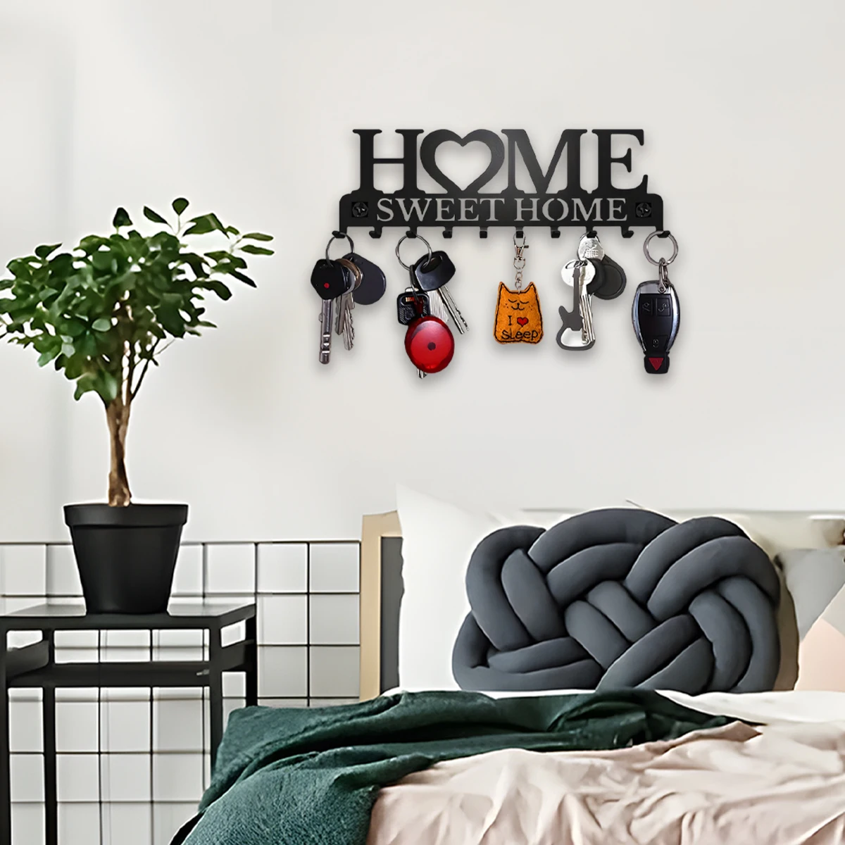 1pc Black Metal Keys Holder Wall Mount Key Holder Sweet Home Design Style Key Rack for Key Hanger With 10 Hooks 6