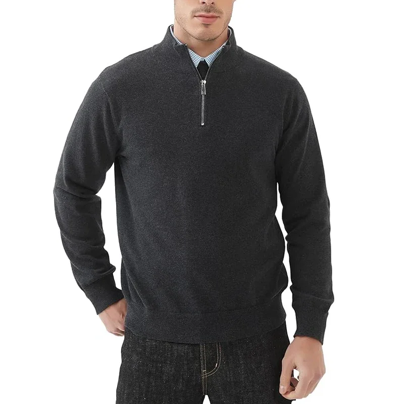 Men's Quarter Zip Sweater Casual Mock Neck Pullover Ribbed Knit Polo Sweater 3