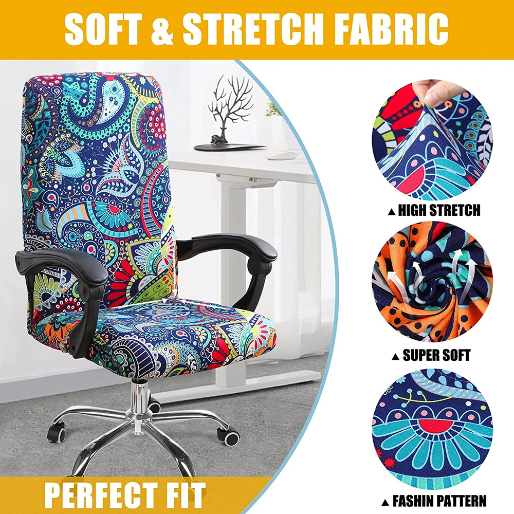 Stretch Printed Computer Office Chair Covers Soft Fit Universal Desk Rotating Slipcovers Removable Washable Anti-Dust Spandex