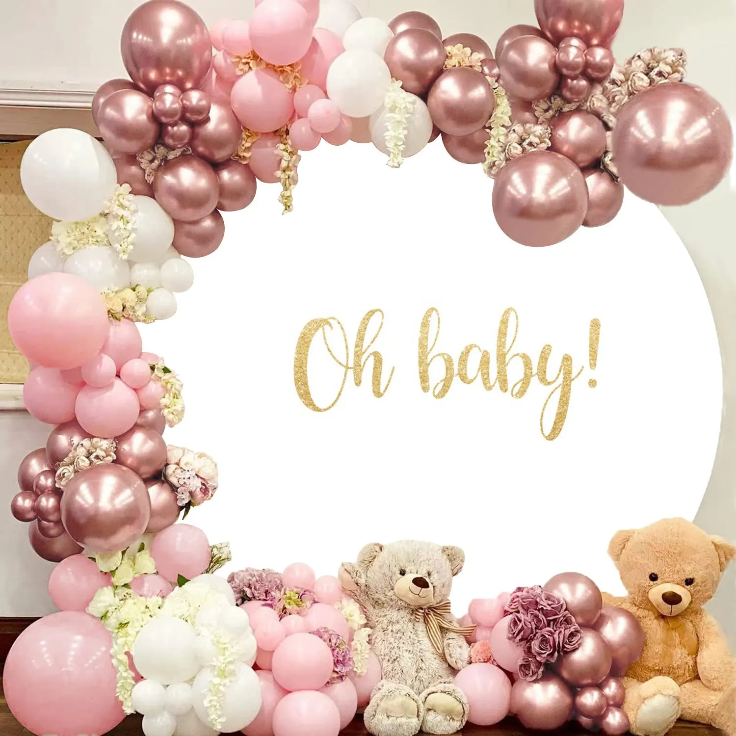 White Round Backdrop Cover for Party Black Pink Solid Color Circle Background Baby Shower Birthday Adult Portrait Wedding Decor