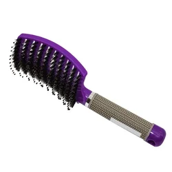 Curved Boar Bristle Hairbrush - Professional Detangling & Scalp Massaging Styling Tool (PURPLE)