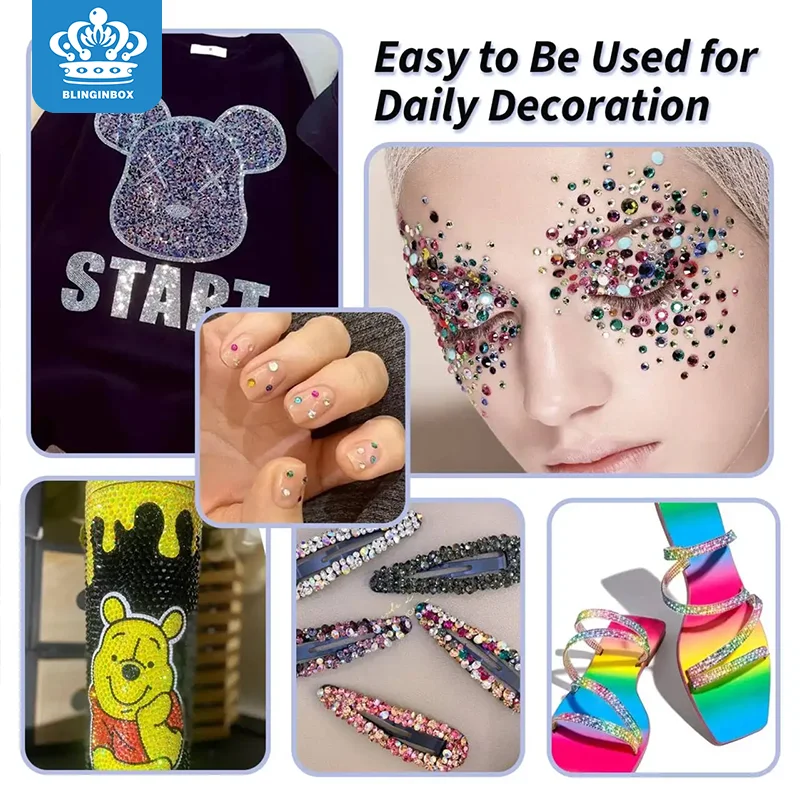 Blinginbox 선샤인 골드 비 핫픽스 라인 석 플랫 백 유리 스트 라스 크리스탈 반짝이 네일 참 네일 아트 장식을위한 보석