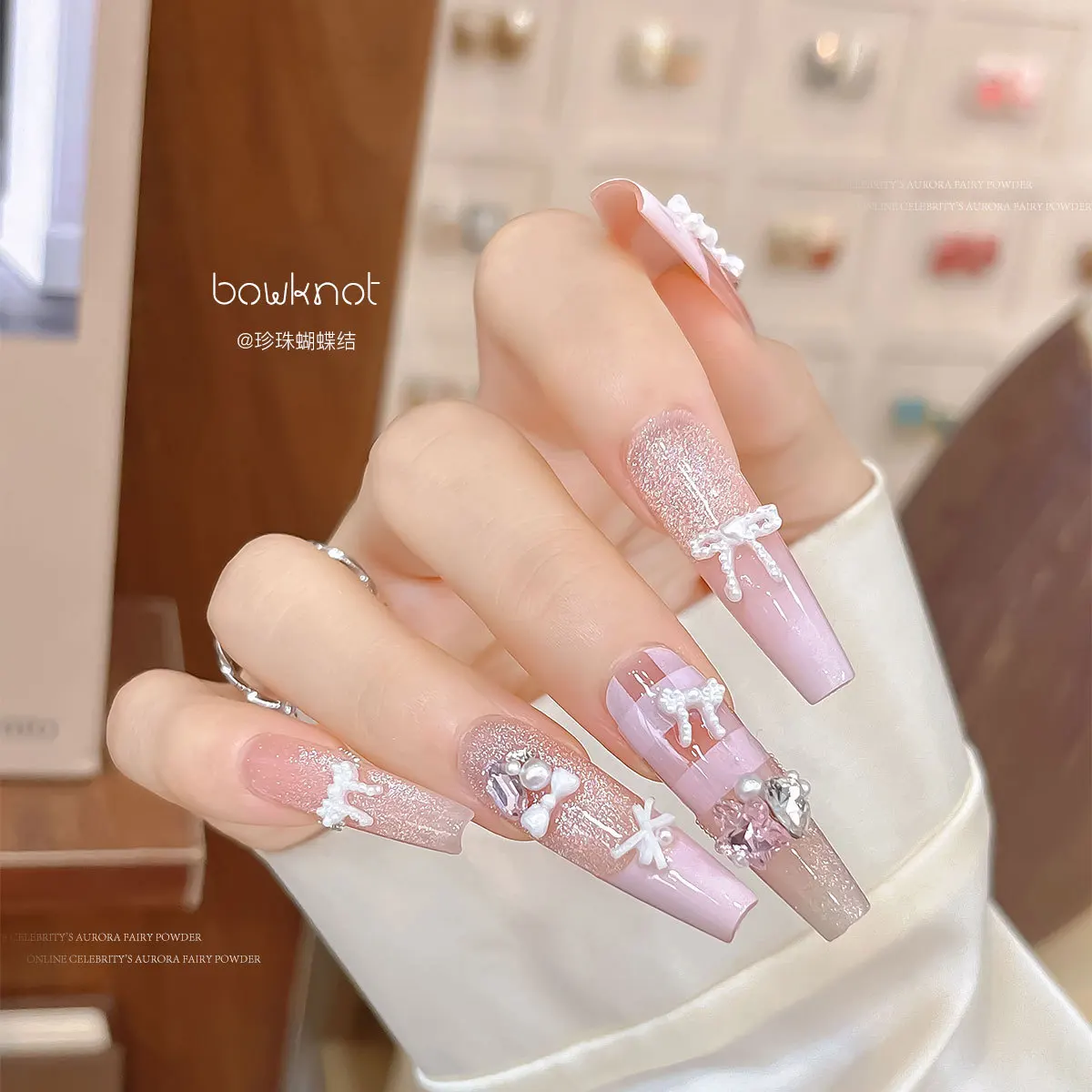 진주빛 리본 네일 아트 액세서리 3가지 스타일 도파민 리본 네일 장식품 DIY 귀여운 부품