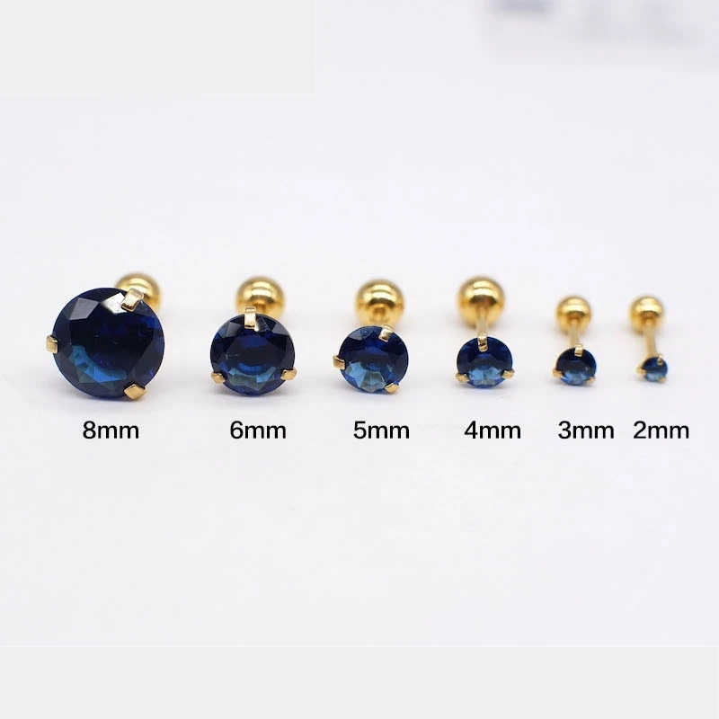 457841 * Hypoallergene runde königsblaue Glas-20G rotierende Schlaf-Ohrstecker aus Edelstahl für Frauen als Geschenk – Detail 1