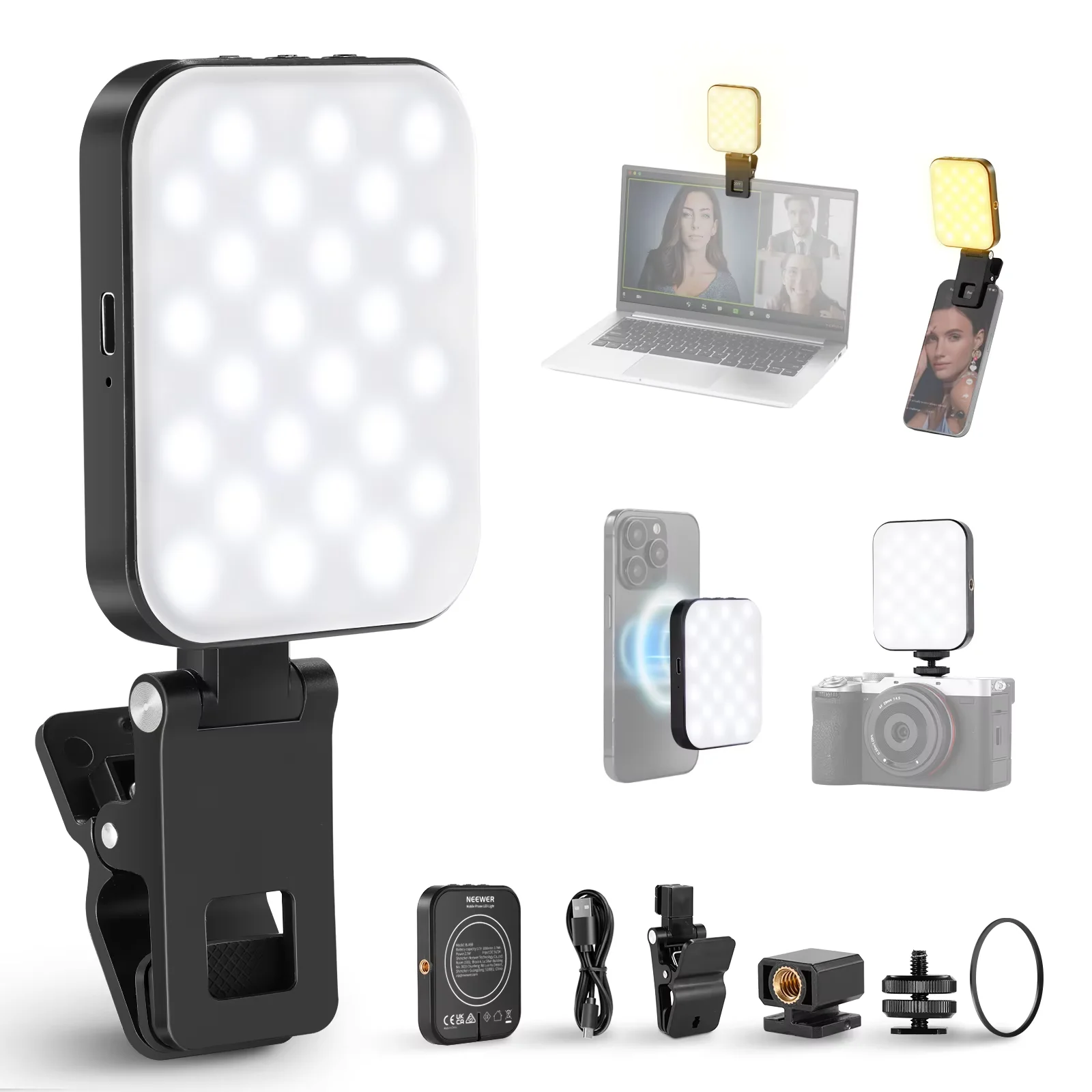 Luce Selfie Magnetica, Luce Per Foto Con 3 Temperature Di Colore 2500k-9000k, Ring Light Telefono LED Pieghevole Con Specchio, Per Selfie