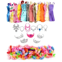 Fashion Dollhouse Items Cheap 32 Pcs/set= Random10 Dress +10 Shoes+6 Necklace+6 Crowns Good Quality Doll Accessories for Barbie