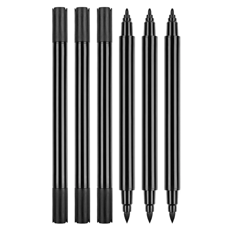 6Pcs 더블 팁 패브릭 마커 의류에 대 한 방수, 셔츠 캔버스 가방 신발에 대 한 더블 엔드 블랙 패브릭 마커 펜