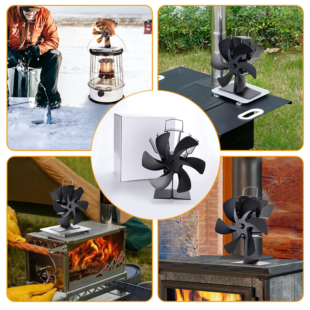 Heat Powered Stove Fan Log Wood Burner Eco fan Quiet Fireplace Fan Winter Warm Home Heater Efficient Heat Distribution 6 Blades