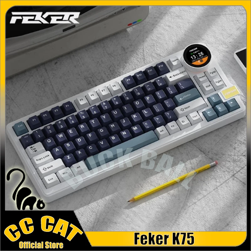 Feker K75 게이밍 기계식 키보드, 노브 스크린, 블루투스 무선, 3 가지 모드 83 키, Pbt 키캡, RGB 백라이트 게이머 키보드