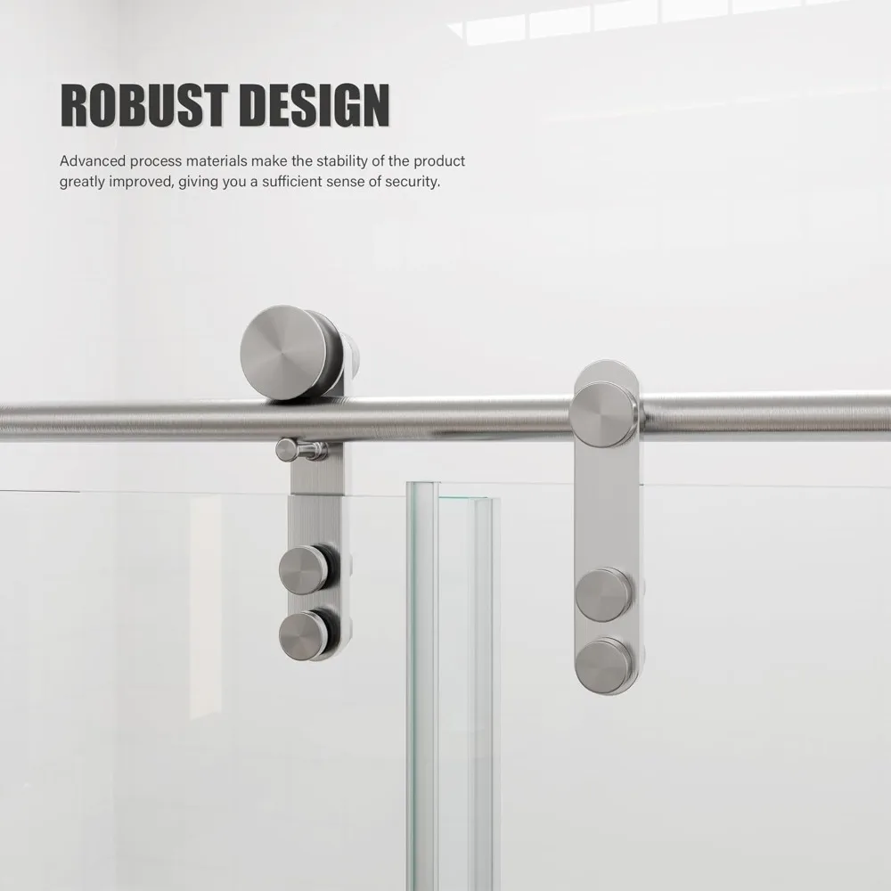 Sliding Shower Door, 56-60“ W X 76” H, Clear Tempered Glass, Frameless with Handle and Waterproof Seal, Sliding Shower Door 2