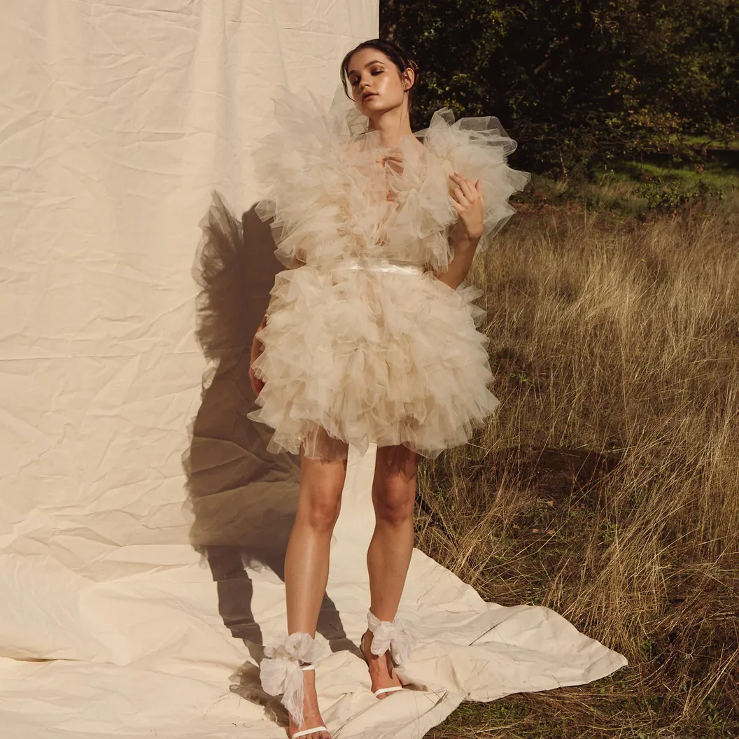 

2023 Spring Fluffy Tulle Short Party Dress Deep V Neck Backless فستان سهرة Puffy Ruffle Cocktail Formal Dresses Prom Gown Custom