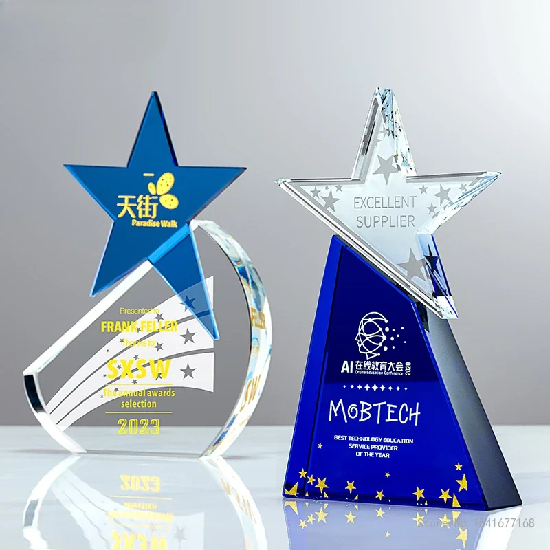 Customized Pentagram Crystal Trophy Awards, Five-pointed Star, Home Decor, Honors Outstanding Employees Authorization Medal, 1Pc