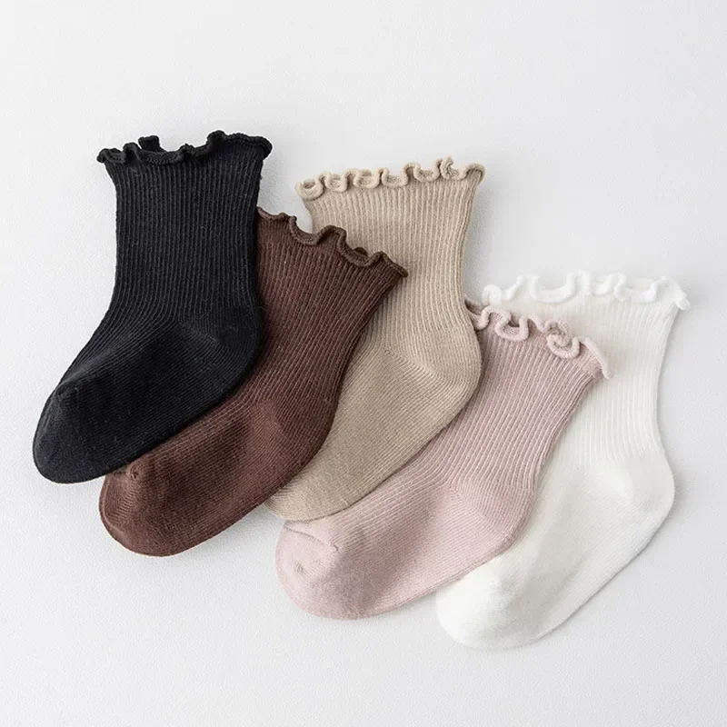 1Pair/lot New Boys and Girls Retro Solid Color Baby Socks  Milk Tea Color Toddler Casual Knitted Children Socks for 1-3Y