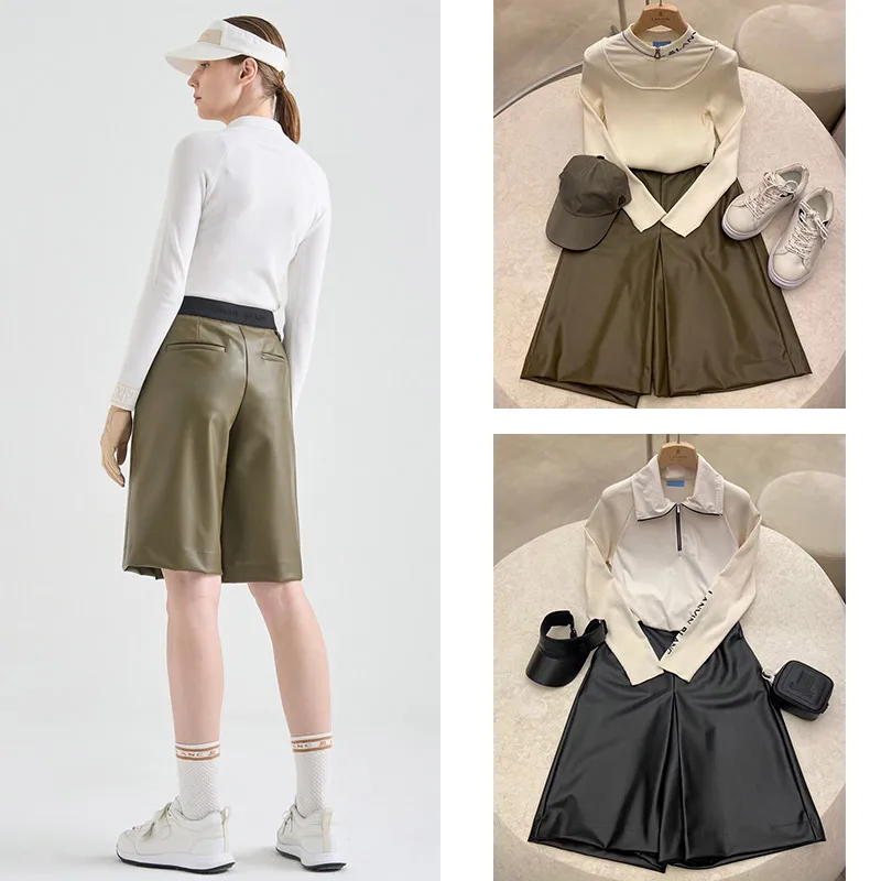 

Women's Golf Soft High Waisted PU Leather Shorts
