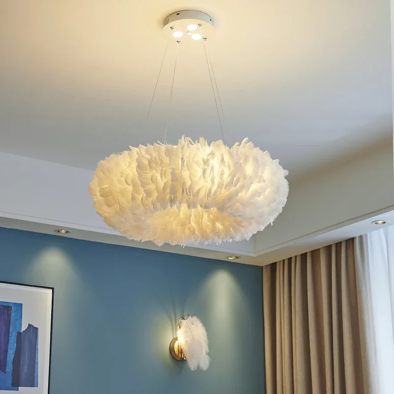 

Bedroom chandelier warm and romantic Nordic girl children's room lighting creative personality decorative feather led lamps