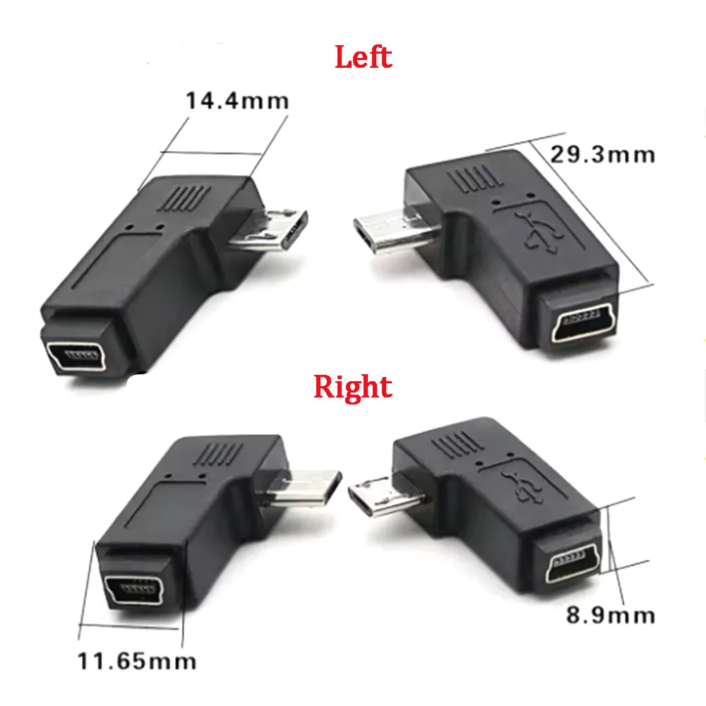 Compact 90° Angle Mini USB to Micro USB Adapter Plug