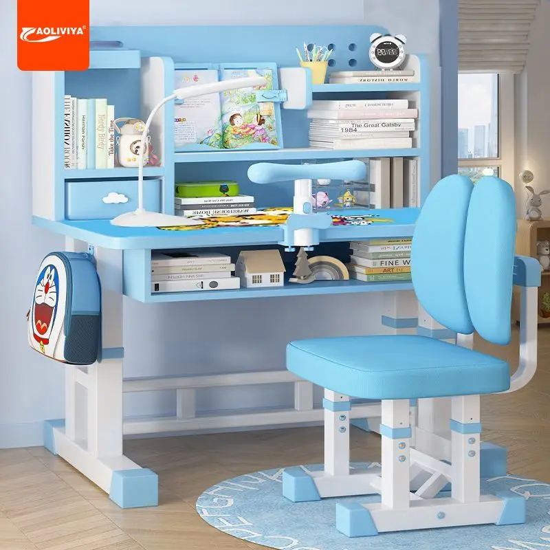AOLIVIYA Children's Study Table Household Primary and Secondary School Student Desk Bookshelf Writing Table Liftable