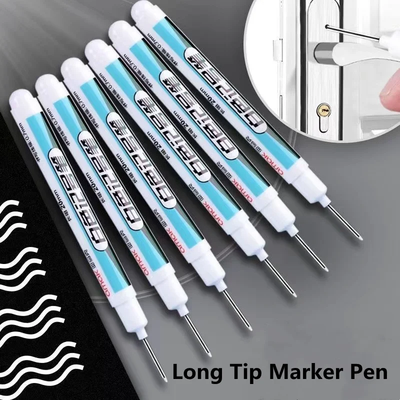 2x 3 Pack Extra Long Tip Long Head Marker Pens Waterproof Permanent  Woodworking Hole Marker Pen black and blue and red