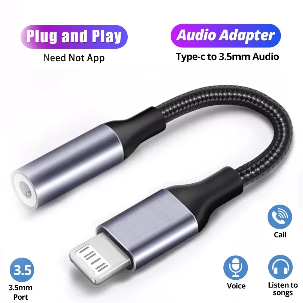 3.5mm Audio Adapter Jack AUX Cable Adapter L to 3.5mm For iPhone 12 13 14 11 Pro XS Max XR 7 8 Headphone Connector
