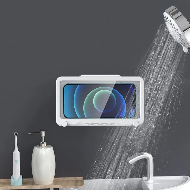 

Kitchen Toilet Mobile Phone Holder Waterproof Touchable Case Wall Mounted Bath Bathroom Phone Shelves Storage Box