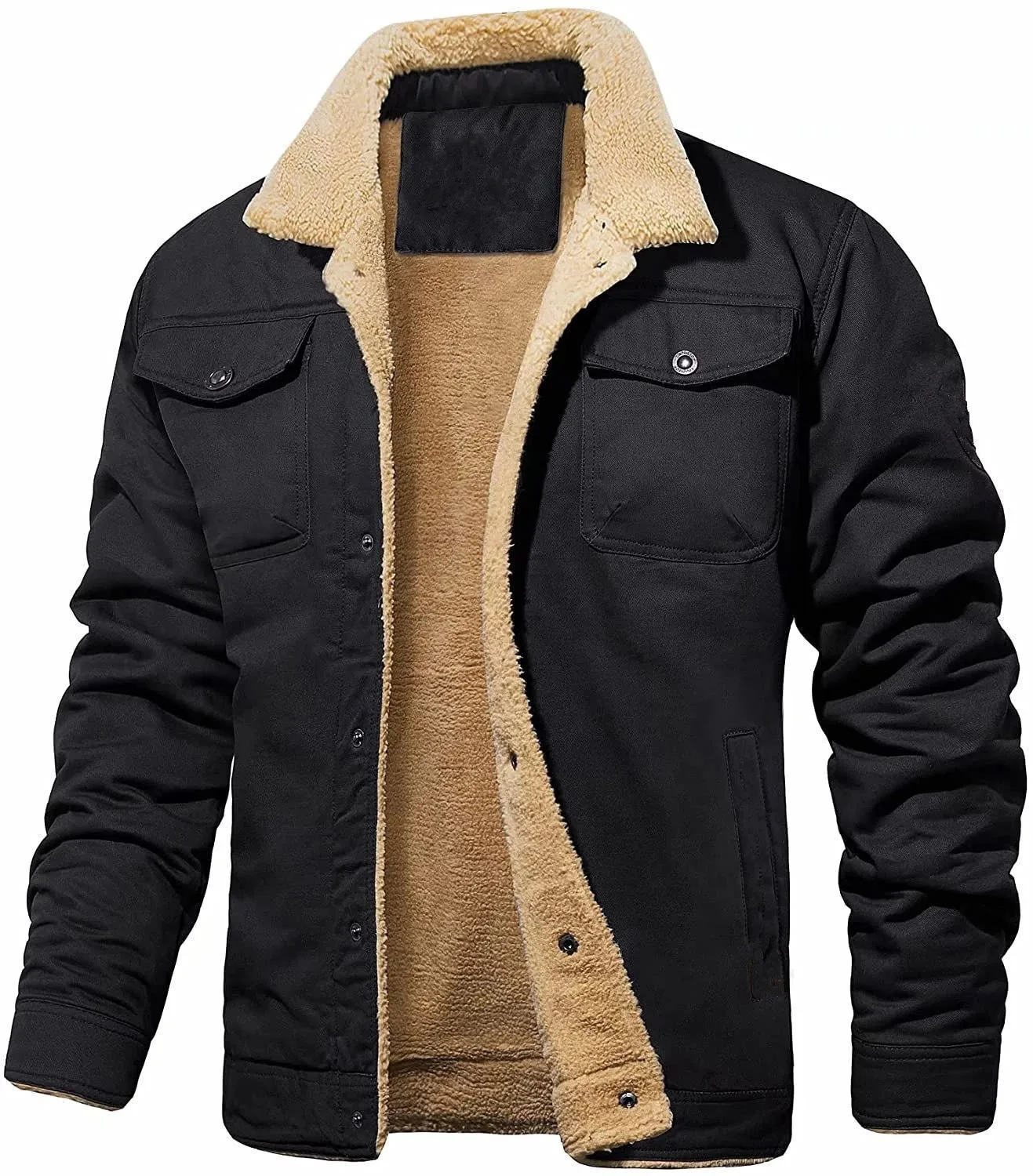 

Pleated Collar Jacket Coat Winter Cotton Jackets Mens Sherpa Trucker Military Parka Green Tactical Cargo Coats Clothes Overcoats