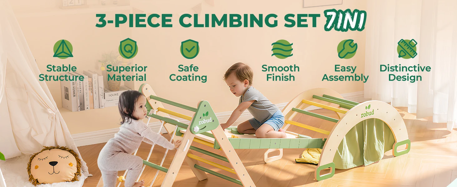 7-in-1 Foldable Wooden Climbing Set for Toddlers