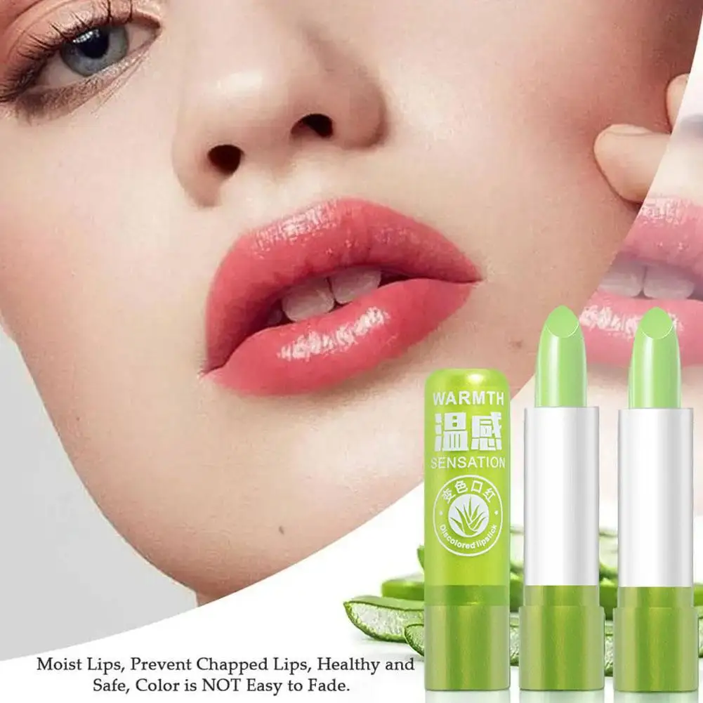 

Aloe Vera Lip Balm Temperature Color Changing Lipstick Nourishing Lip Lines Moisturizing Lips Lasting Fine Care Fade Q8K3
