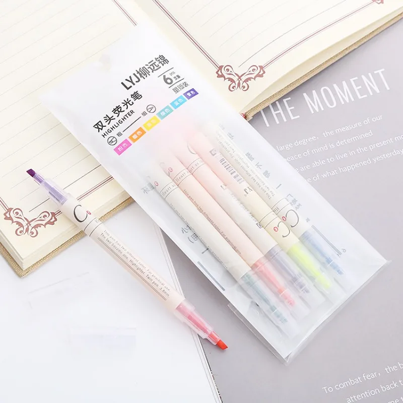 Double Head Fluorescent Highlighter Pen Markers Drawing Pen 3/6Pcs/Set for Student School Office Supplies